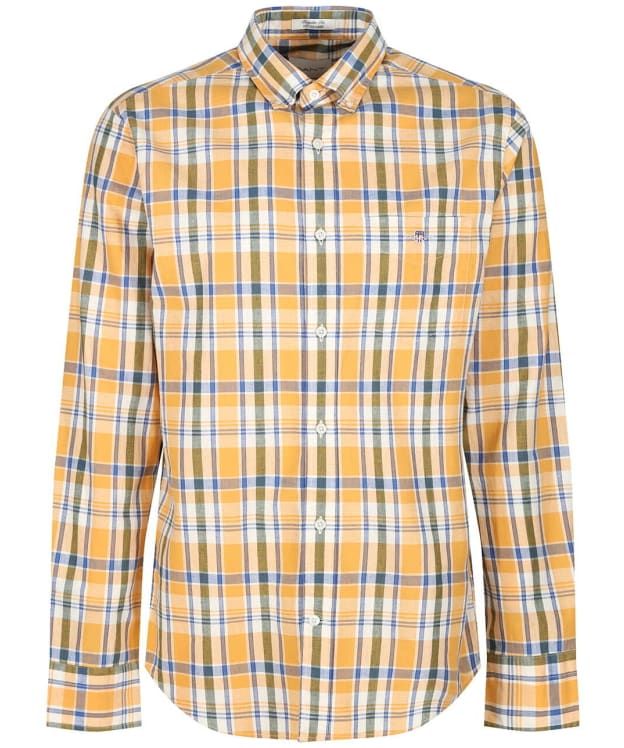 Men's Gant Regular Long Sleeve Cotton Linen Check Shirt - Faded Orange