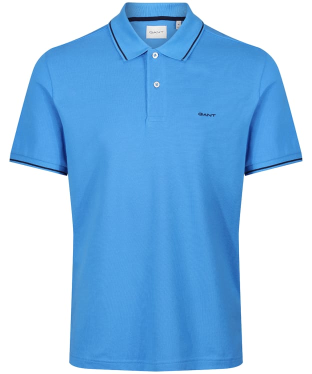 Men's GANT Tipped Pique Rugger Short Sleeve Cotton Polo Shirt - Day Blue