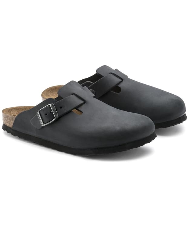 Birkenstock Boston Oiled Leather Clogs - Regular Footbed - Black