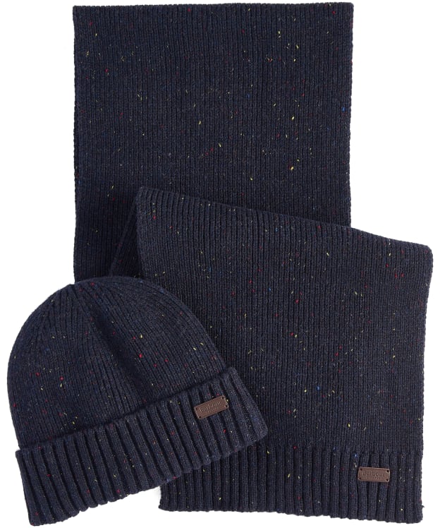Men’s Barbour Carlton Fleck Beanie & Scarf Gift Set - Navy