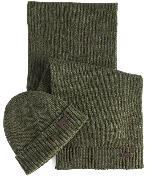 Men’s Barbour Carlton Fleck Beanie & Scarf Gift Set - Olive