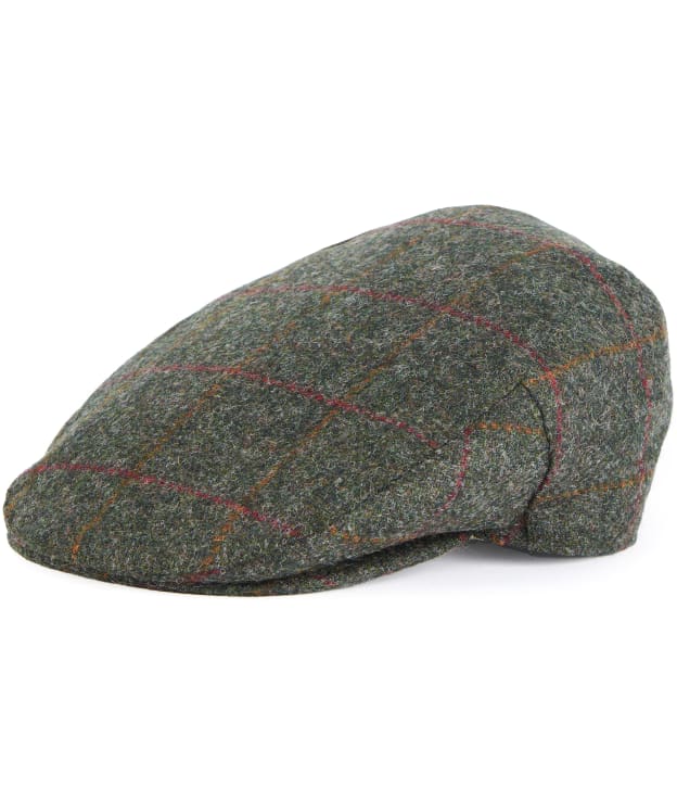 Men's Barbour Wool Crieff Flat Cap - Olive / Red Check