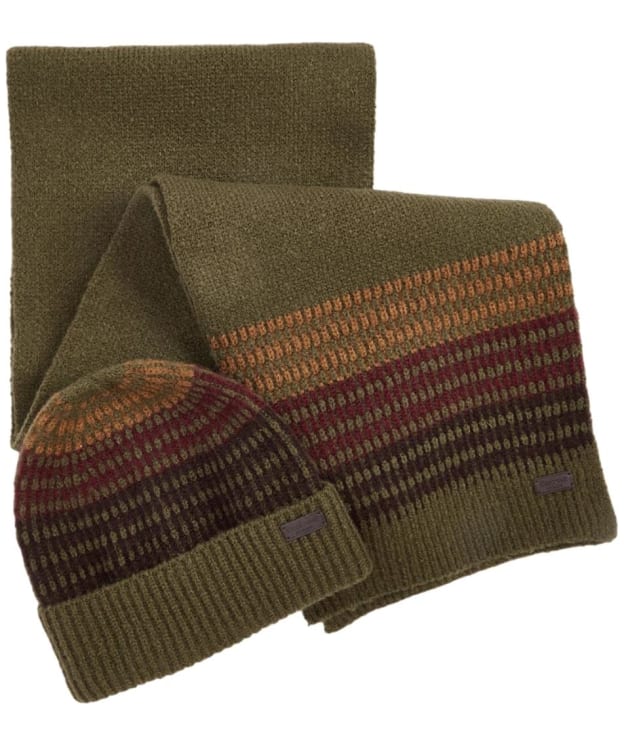 Men's Barbour Branton Beanie & Scarf Gift Set - Army Green