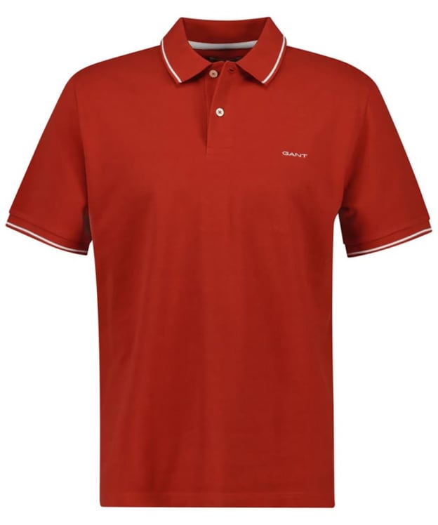 Men's GANT Tipped Pique Rugger Short Sleeve Cotton Polo Shirt - Iron Red