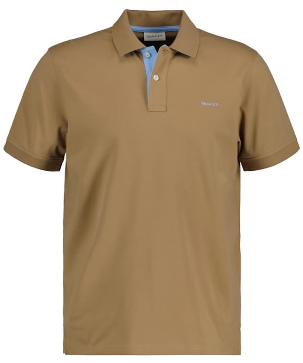 Men's GANT Regular Contrast Pique Short Sleeve Rugger Polo Shirt - Warm Khaki