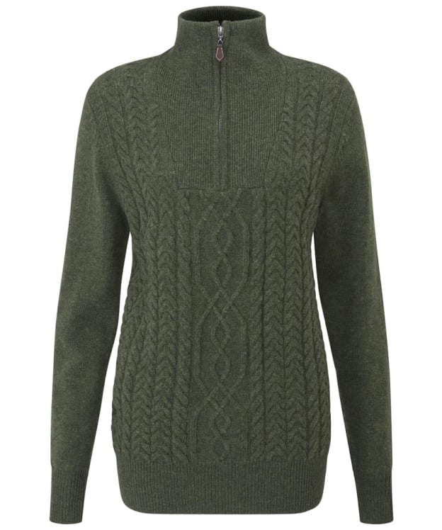 Women’s Alan Paine Cora Cable Front ¼ Zip Mock Neck Sweater - Thyme