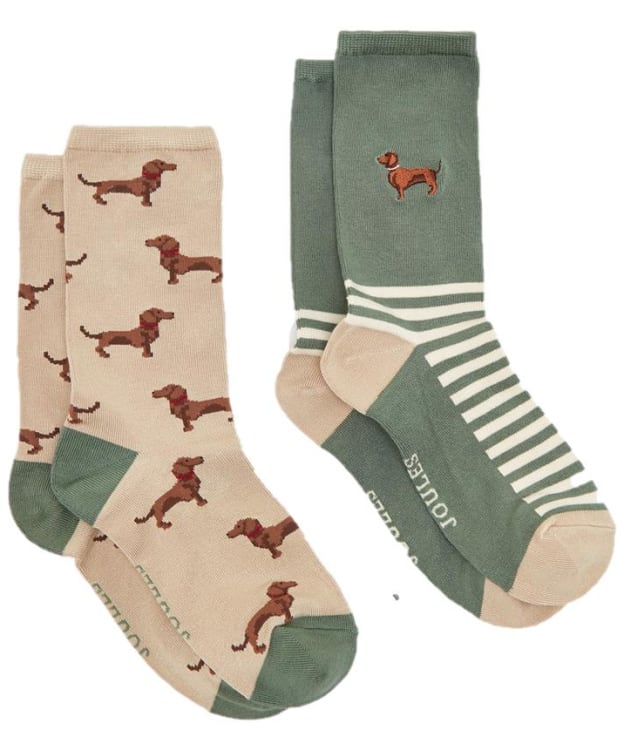 Women's Joules Everyday Eco Vero Socks 2 Pack - Green Dog