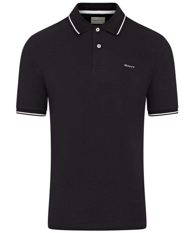 Men's GANT Tipped Pique Rugger Short Sleeve Cotton Polo Shirt - Black
