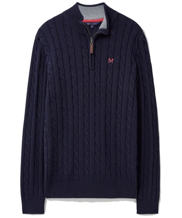 Men's Crew Clothing Oarsman Cable Knit Half Zip Jumper - Dark Navy