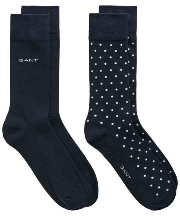 Men's Gant Dot and Solid Combed Cotton Socks - 2 Pack - Marine