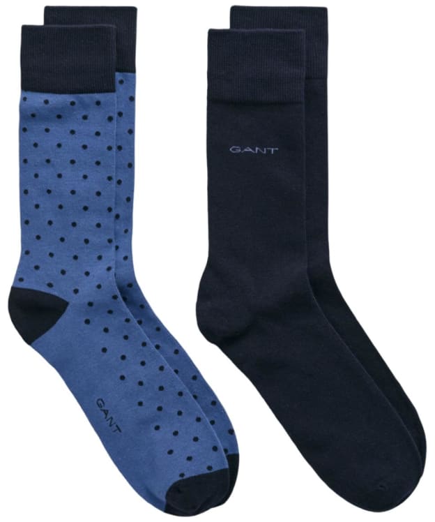 Men's Gant Dot and Solid Combed Cotton Socks - 2 Pack - Vintage Blue