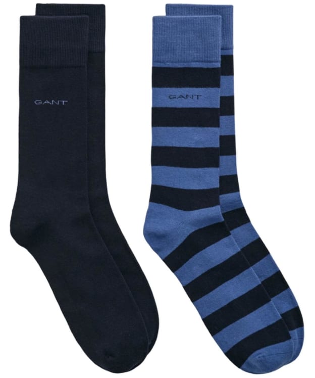Gant Barstripe and Solid Combed Cotton Socks - 2 Pack - Vintage Blue