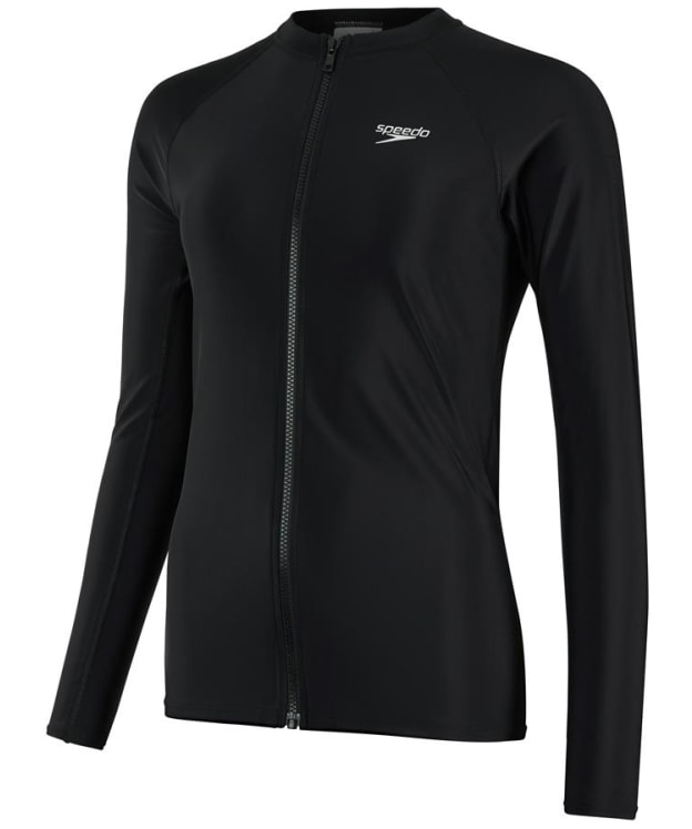 Women's Speedo Zip Long Sleeve Rash Top - Black