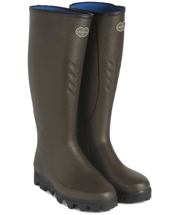 Men's Le Chameau Ceres 3mm Neoprene Lined Tall Wellington Boots - Marron Fonce
