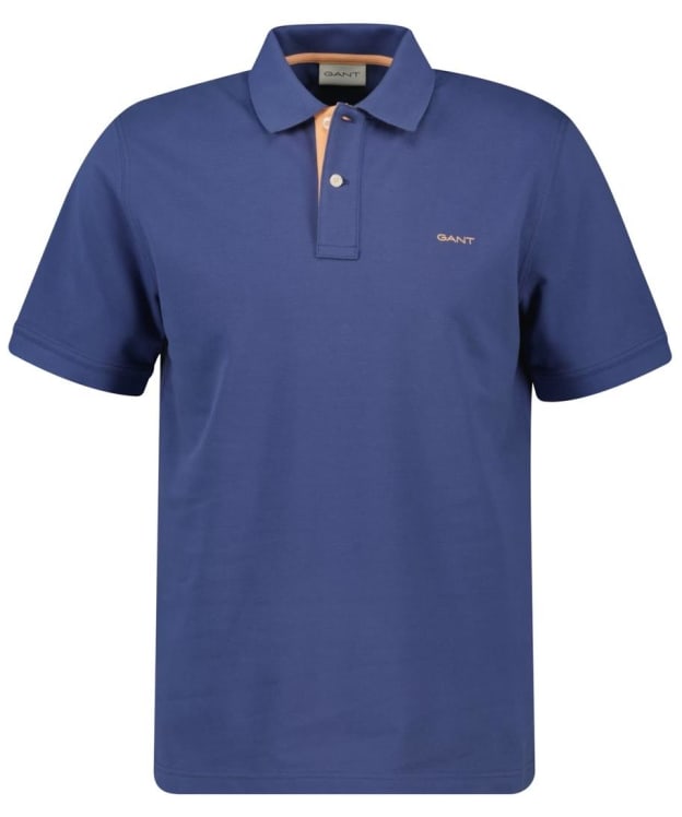 Men's GANT Regular Contrast Pique Short Sleeve Rugger Polo Shirt - Dusty Navy