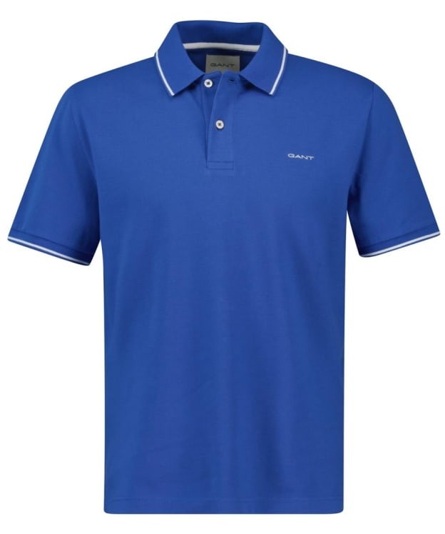 Men's GANT Tipped Pique Rugger Short Sleeve Cotton Polo Shirt - Rich Blue