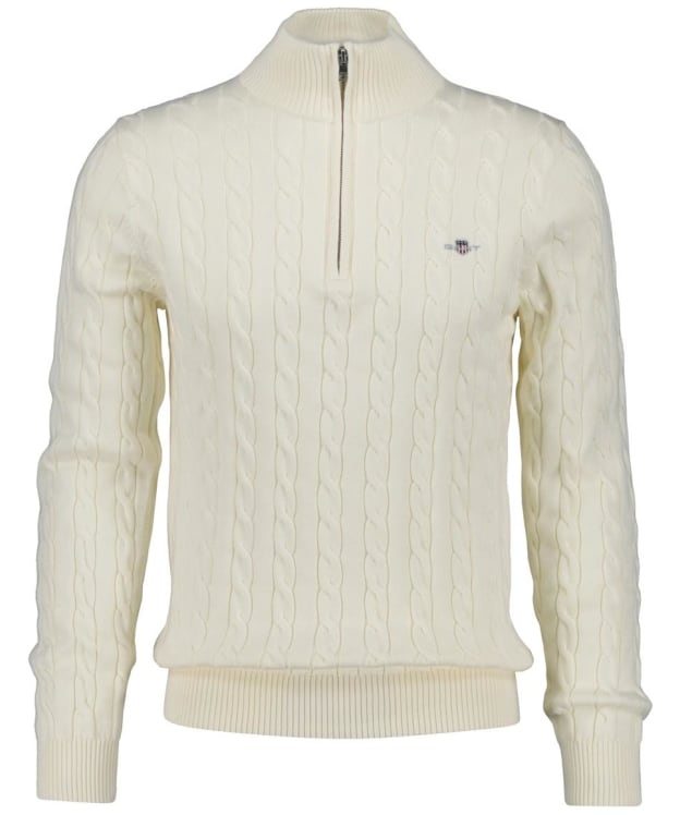 Men's GANT Cotton Cable Half Zip Knit - Cream