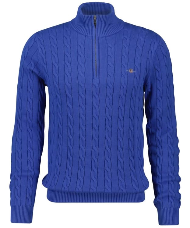 Men's GANT Cotton Cable Half Zip Knit - Rich Blue