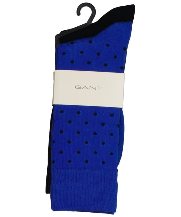 Men's Gant Dot and Solid Combed Cotton Socks - 2 Pack - Lapis Blue
