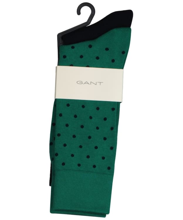 Men's Gant Dot and Solid Combed Cotton Socks - 2 Pack - Deep Green