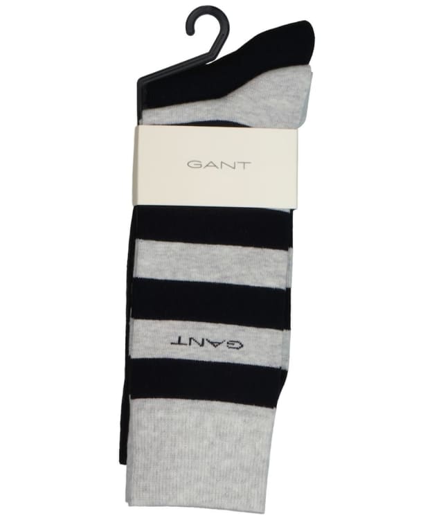 Gant Barstripe and Solid Combed Cotton Socks - 2 Pack - Light Grey Melange