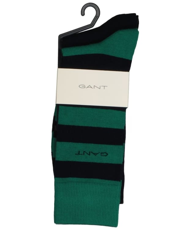 Gant Barstripe and Solid Combed Cotton Socks - 2 Pack - Deep Green