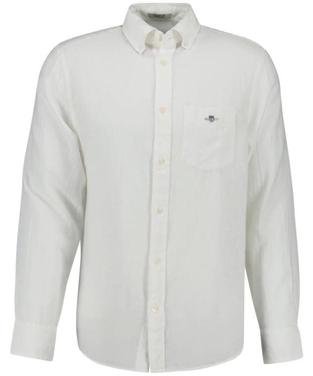 Men's GANT Regular Long Sleeve Cotton Linen Shirt - White