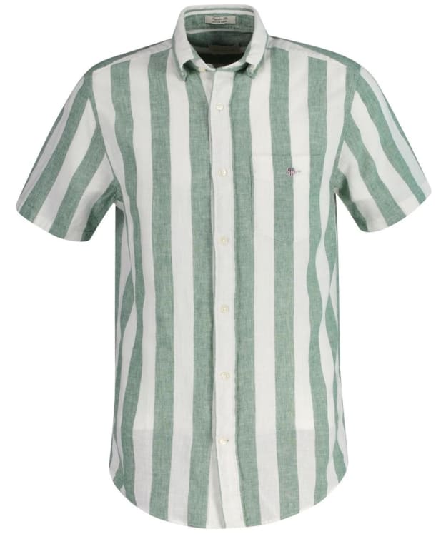 Men's GANT Regular Cotton Linen Stripe Short Sleeve Shirt - Woody Green