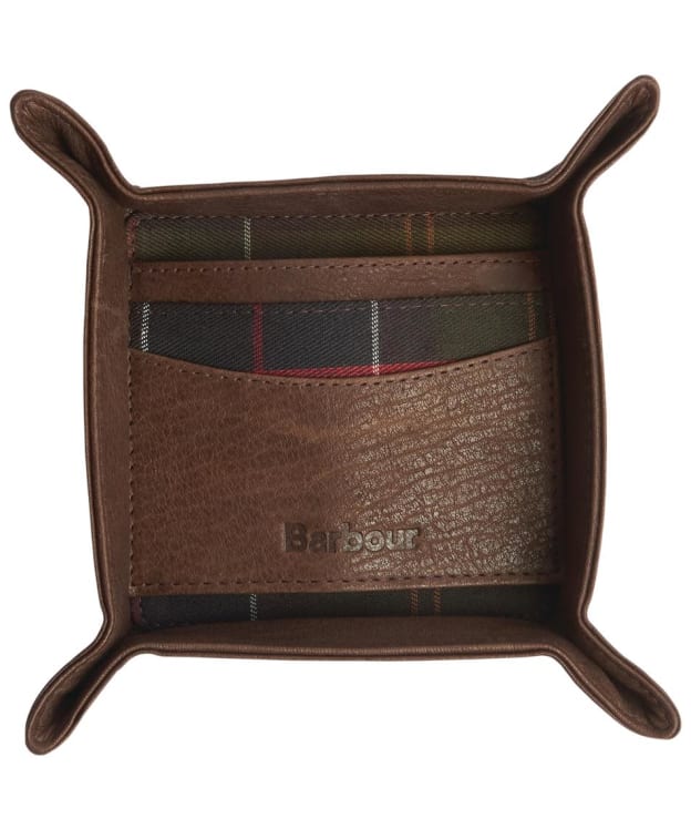 Men's Barbour Leather Valet Tray And Card Holder Gift Set - Classic Tartan / Brown
