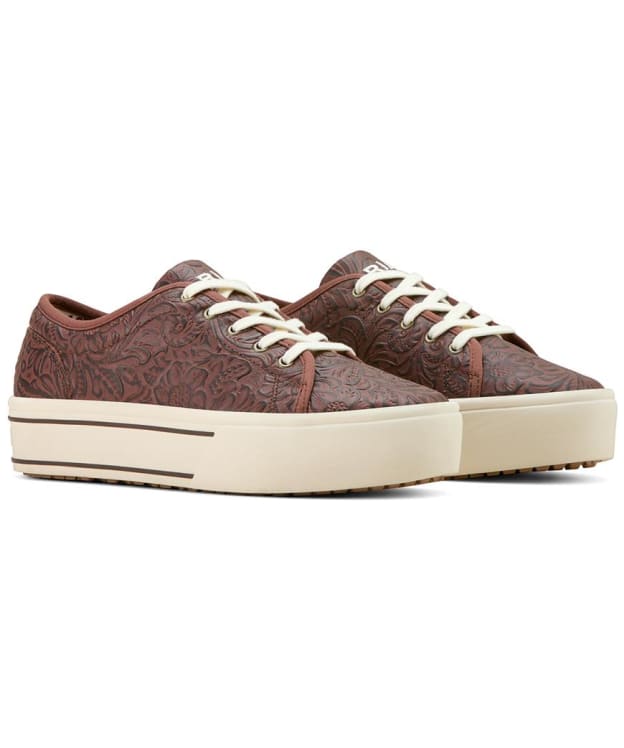 Women's Ariat Skylar Trainers - Brown Floral Emboss