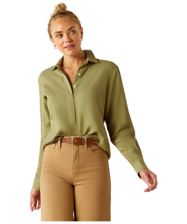 Women's Ariat Pocklington Linen Blouse - Oil Green