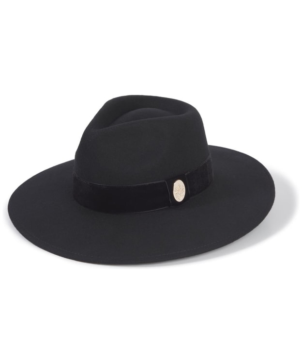 Womens Hicks & Brown Oxley Wide Brim Velvet Fedora Hat - Black