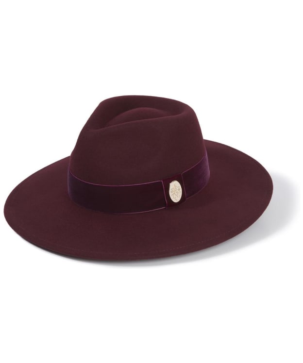 Womens Hicks & Brown Oxley Wide Brim Velvet Fedora Hat - Plum