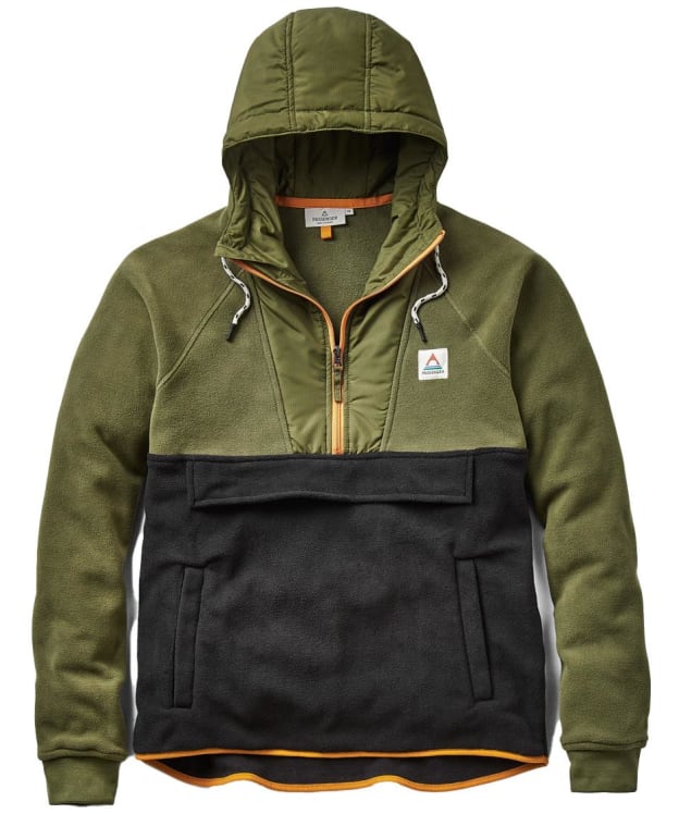 Men's Passenger Clothing Woodland Hooded 1/2 Zip Recycled Polar Fleece - True Black / Khaki