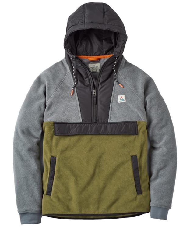 Men’s Passenger Clothing Woodland Hooded Recycled Polar Fleece - Grey Marl / Khaki