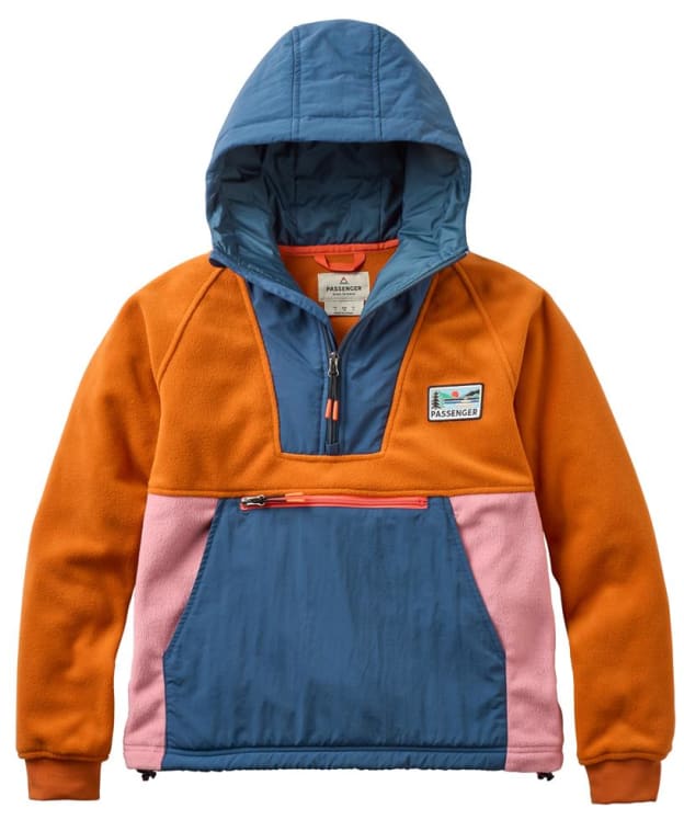 Women's Passenger Clothing Alexander 2.0 Recycled Hooded Polar Fleece - Dark Denim / Sunset Orange
