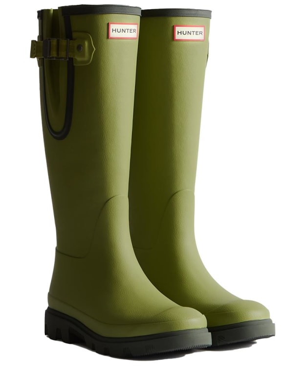 Women's Hunter Downpour Tall Adjustable Wellington Boots - Green Olive / Dark Olive