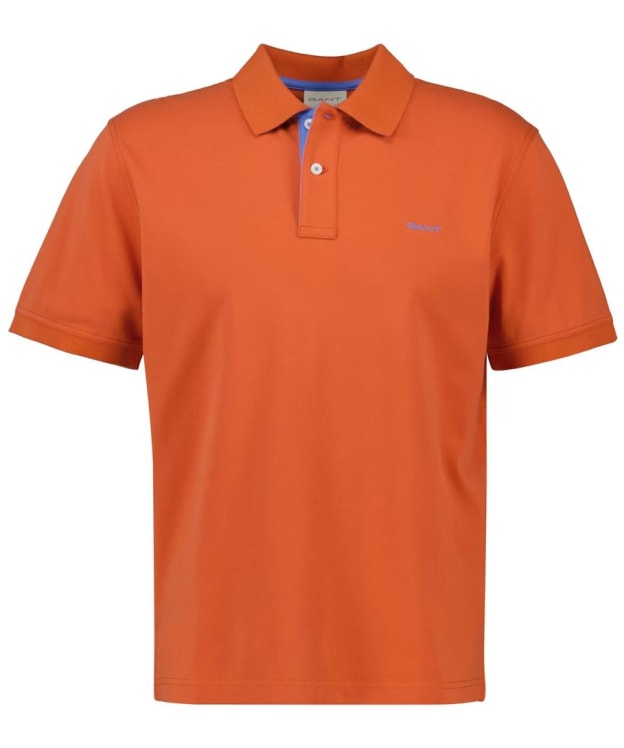 Men's GANT Regular Contrast Pique Short Sleeve Rugger Polo Shirt - Deep Orange