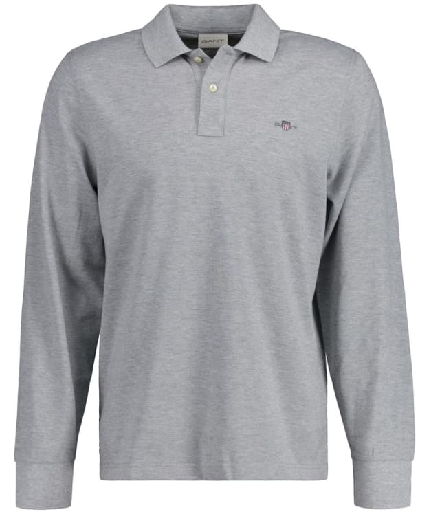 Men's GANT Shield Long Sleeve Pique Rugger Polo Shirt - Grey Melange