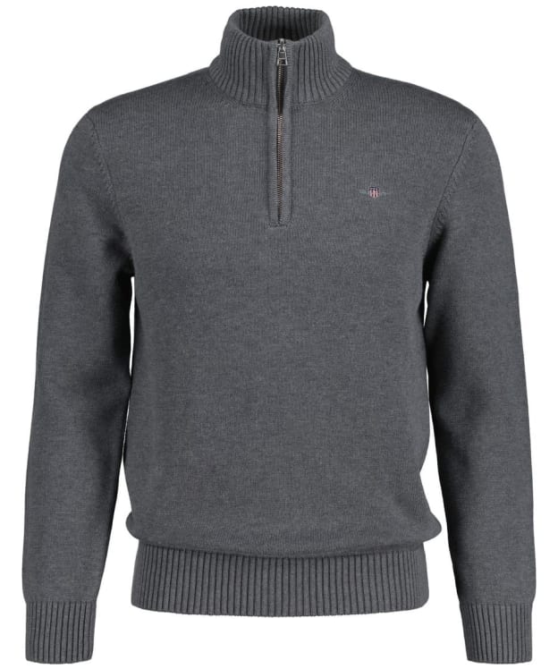 Men's GANT Casual Cotton Half Zip Sweater - Dark Grey Melange