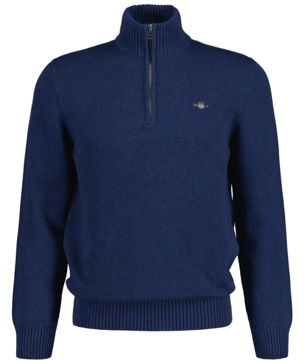 Men's GANT Casual Cotton Half Zip Sweater - Dark Jeansblue Melange