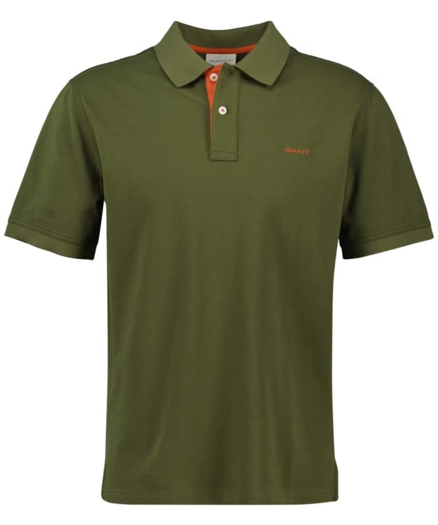 Men's GANT Regular Contrast Pique Short Sleeve Rugger Polo Shirt - Moss Green