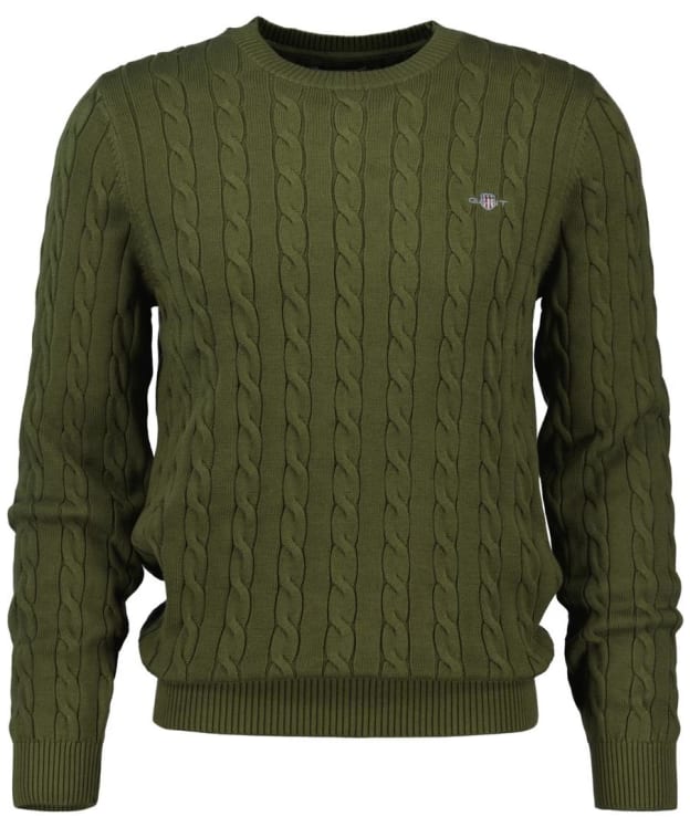 Men's GANT Cotton Cable Knit Crew Neck Sweater - Moss Green