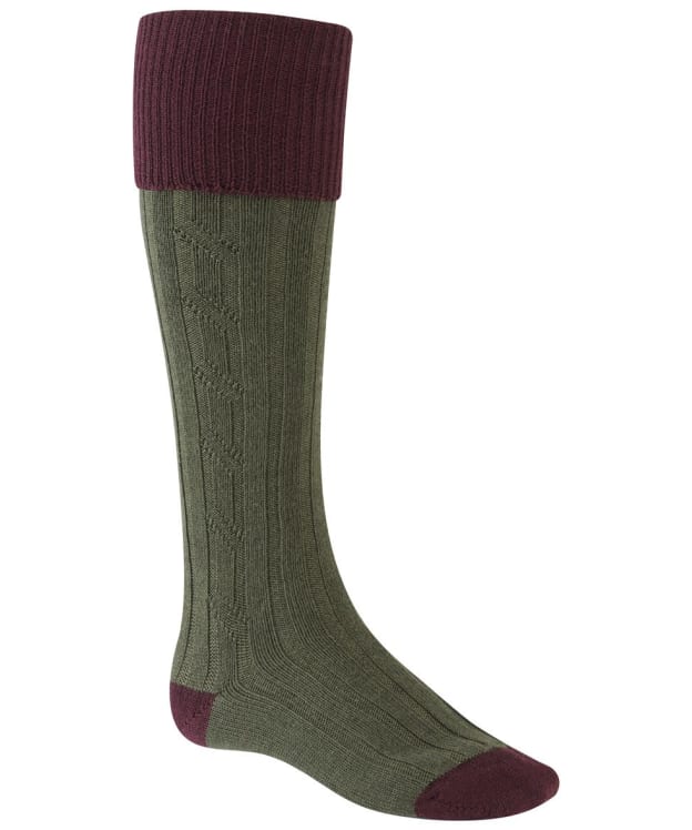 Men's Alan Paine Knee Length Wool Blend Shooting Socks - Merlot / Fern