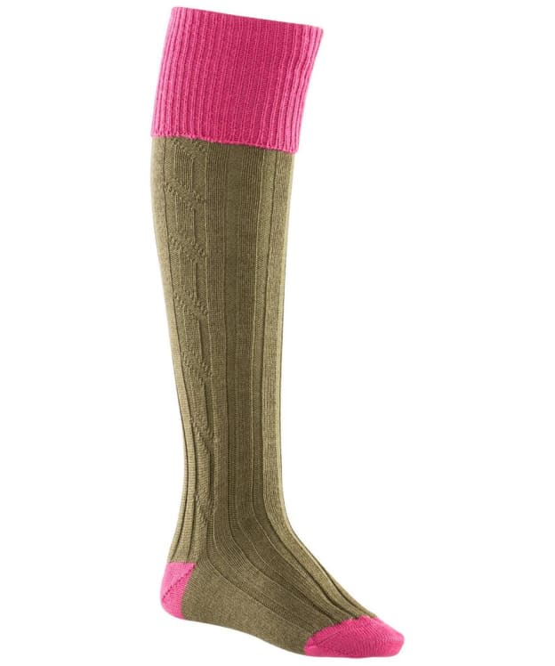 Women's Alan Paine Knee Length Wool Blend Shooting Socks - Pink / Olive