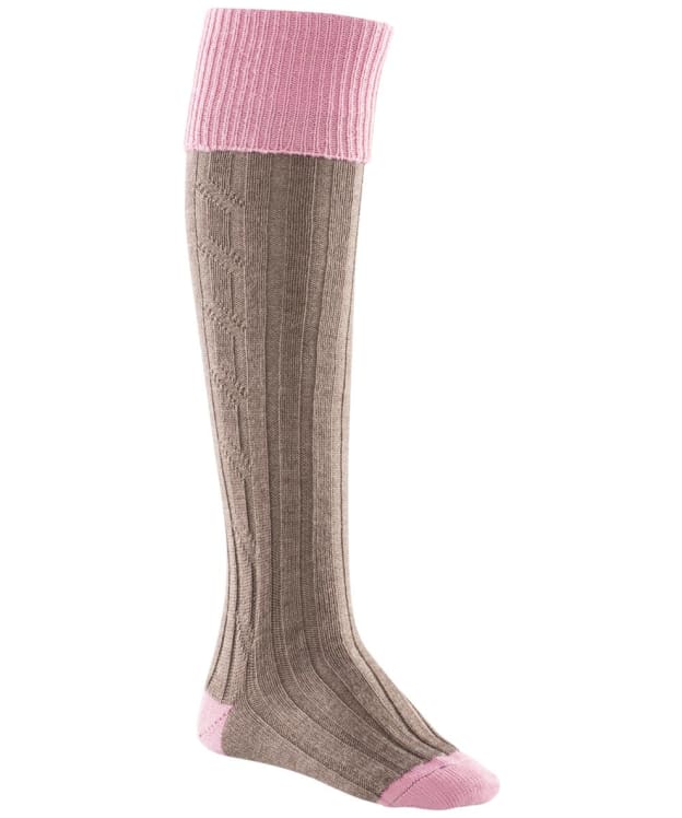Women's Alan Paine Knee Length Wool Blend Shooting Socks - Coral / Teak