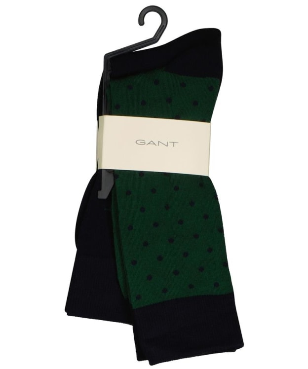 Men's GANT Dot and Solid Combed Cotton Socks - 2 Pack - Forest Green