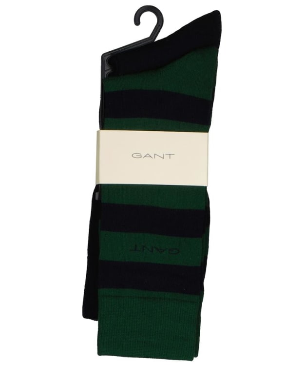 Men's GANT Barstripe and Solid Combed Cotton Socks - 2 Pack - Forest Green