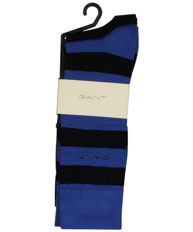 Men's GANT Barstripe and Solid Combed Cotton Socks - 2 Pack - Rich Blue