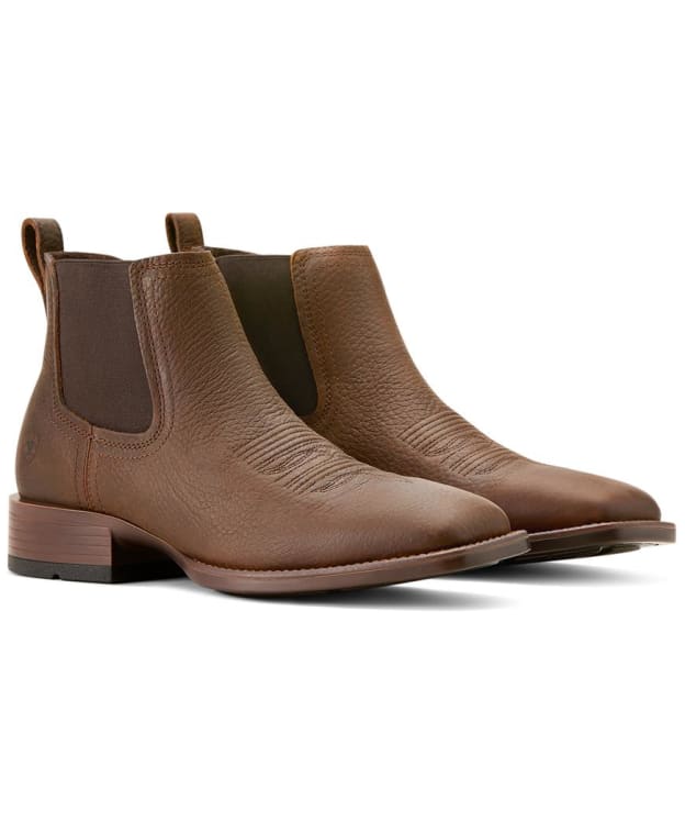 Men's Ariat Booker Wide Square Toe Western Chelsea Boot - Brown Oiled Rowdy